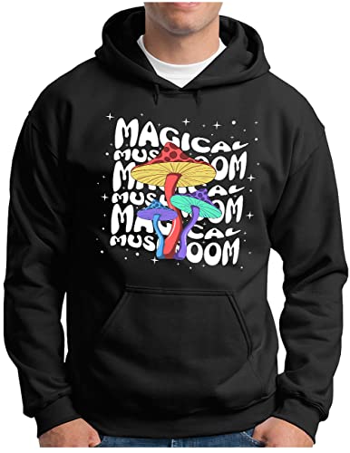 Sweat à capuche homme Trippy veste Magic Mushrooms noir grande taille
