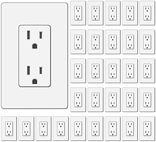 BESTTEN 30-Pack Decorator Outlet Receptacles – 15A, 125V, White, Non-TR, With Wallplates, UL Listed