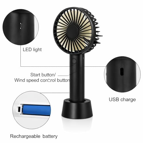 Image of One94Store Portable Mini Fan Black, USB Rechargeable Handheld Fan High Speed Personal Cooling Small Desk Table Fan with Stand for Home Office Travel Outdoor