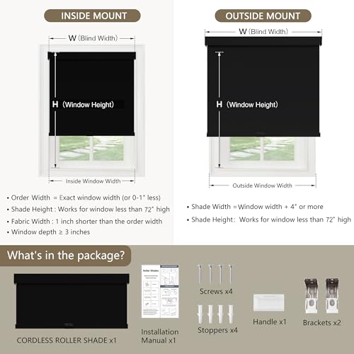 Image of SUNOFF Cordless Blackout Roller Shades for Windows,35.5 inch W x 72 inch H,Black