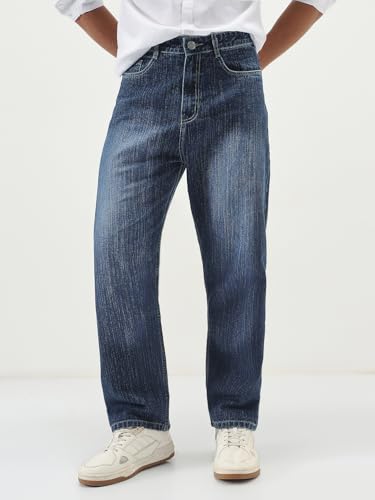 Image of Urbano Fashion Men's Loose Baggy Fit Washed Denim Jeans Non-Stretchable