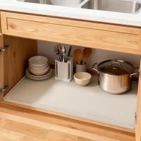 Under Sink Mat 34" X 22", Waterproof Silicone Cabinet Kitchen Liner, Beige — image 8