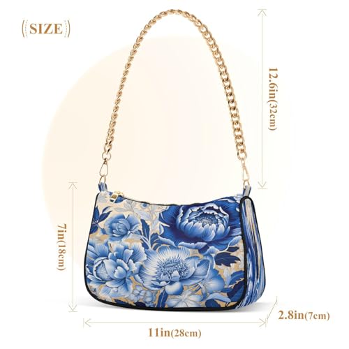 Shoulder Bags for Women White Navy Blue Flowers (4) Hobo Tote Handbag Small Clutch Purse with Zipper Closure3