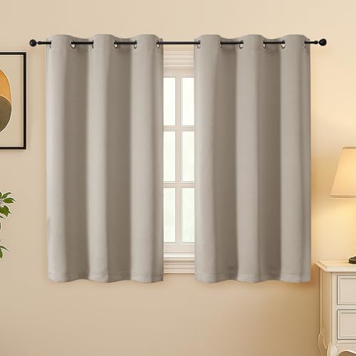 Image of Simplebrand Stone Room Darkening Curtains for Bedroom 45 Inches Long 2 Panels Set, Sunlight Blocking Curtains for Small Windows, Grommet Energy Saving Thermal Insulated Short Drapes, 40Wx45L