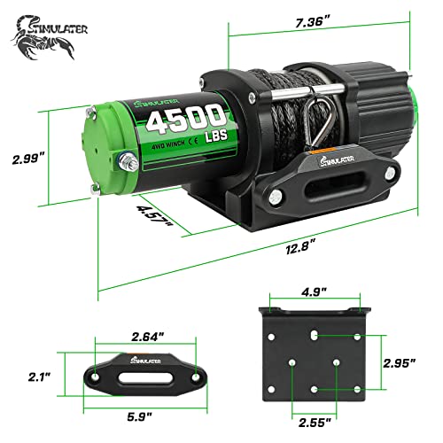 Image of STIMULATER 4500LB ATV Winch, with Synthetic Rope, with Wireless Remote and Wired Switch,Hawse Fairlead&Hook,IP67 Waterproof,Suitable for Most ATVs