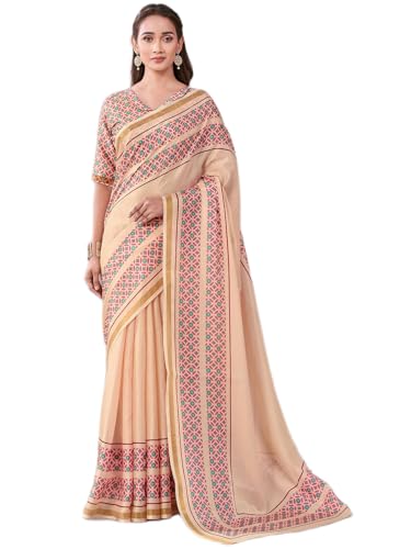 Image of Satrani Women's Chanderi Printed Saree with Unstitched Blouse Piece