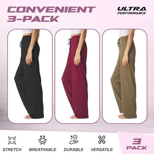Image of Ultra Performance Pajama Pants Women 3 Pack Soft PJ Lounge Pajama Pants | 92% polyester, 8% spandex; drawstring waist; ideal for sleeping, lounging, pj pajamas for women (Avail in Plus Sizes)