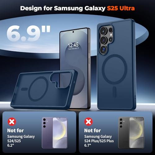 Image of SUPFINE Magnetic for Samsung Galaxy S25 Ultra Case with Screen Protector, (Built-in Magnets) (Military Grade Drop Protection) Slim Translucent Shockproof Phone Case,Sapphire Blue