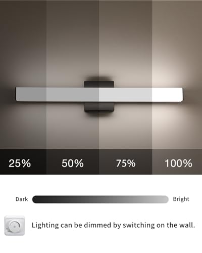 Image of Bathroom Vanity Light Brushed Nickel Square LED 24 inch 14W 4000K Natural White Light Wall Bar Lighting Fixtures Over Mirror (Matte Black, 24inch 4000K Dimmable)