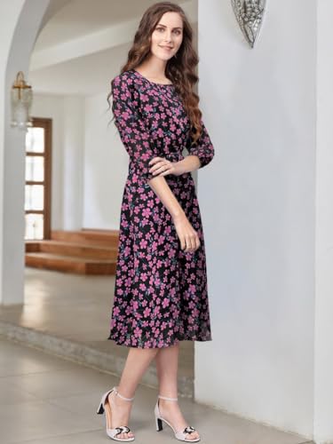 Image of KERI PERRY Women's Georgette Floral Fit & Flared Western Dress | Dress for Women | A line | Anarkali Dress | Gown Dress | Western Dress | Exclusive Women Dress | Bollywood Dress | Dress | Fashion