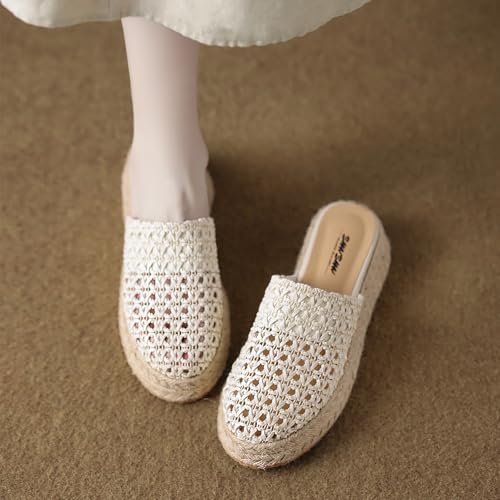 Platform Sandals Espadrilles Wedges for Women Closed Toe Raffia Sandals Hollow Out Beach Slip On Shoes Summer Slides Mules for Dressy Party Vacation3