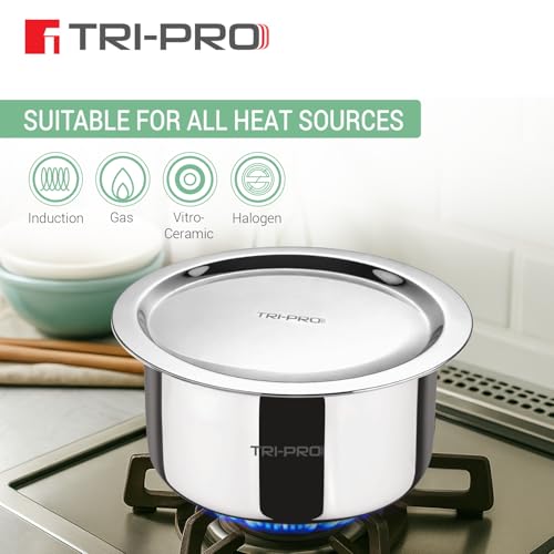 Image of Bergner Tripro Triply Cookware Set 5 Pcs - 22cm (2.3L) Kadai with Lid, 22cm Frypan, 16cm (1.8L) Tope with Lid, Consumes Less Oil, Healthy Cooking, Even Heat Distribution, Induction and Gas Stove Ready