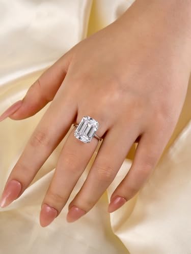 9.0 CT Luxury Emerald Cut Solitaire Engagement Ring, Sterling Silver 5A Cubic Zirconia Simulated Diamond Promise Ring for Women3