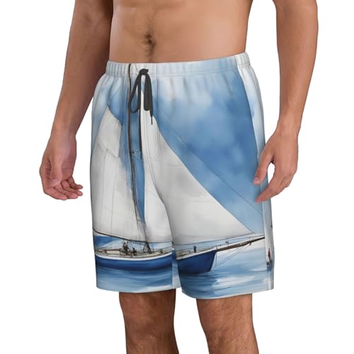 Men's Beach Shorts Swim TrunksFun Patterns Sailboat Print for Surfing Running Summer Vacation2
