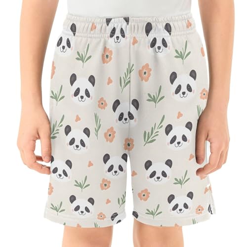Cute Panda Bear Flower Boys Active Basketball Shorts Lightweight Summer Sports Shorts with Pockets for Kids2