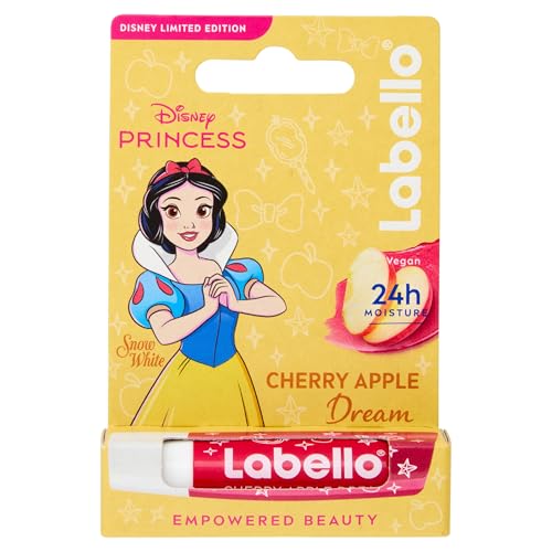 Labello Disney Princess Limited Edition Cherry Shine 4,8 g, Farbiger Lippenbalsam mit Schneewittchen, Kakaobutter für Mädchen 3+ 24h Feuchtigkeitspflege, Lippenbalsam mit Kirschduft