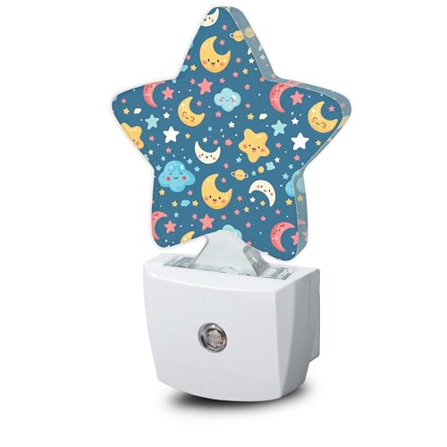 Image of Cute Moon Stars Night Lights Plug into Wall with Dusk to Dawn Sensor,Lamp for Bedroom Bathroom Hallway Nightlight for Women Girls