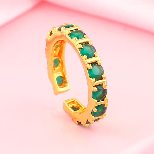 Image of Estele 24 Kt Gold Plated Green american diamond ring for women
