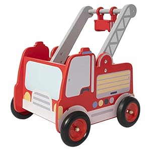 Red Fire Truck Wooden Baby Push Walker – 2-in-1 Toddler Push & Pull Toys Learning Walker Stroller Walker with Wheels for…