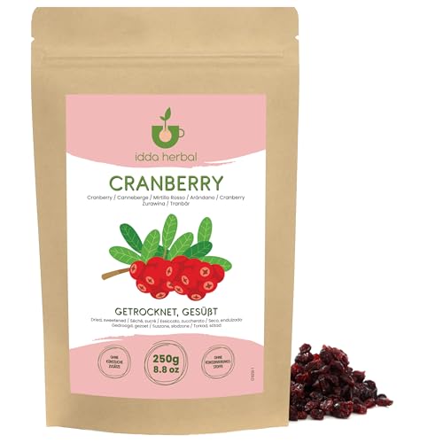 IDDA Herbal Arándanos Rojos Deshidratados 250g, Arándanos Rojos Secos, Endulzados con Jugo de Manzana