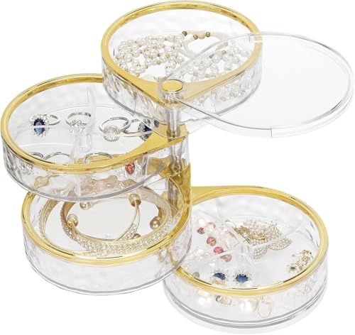Image of Women's, 4 Levels Transparent Jewellery Box with 360 Rotation, Women's Bedroom Jewellery Box and Different Divisions for Earrings, Rings, Necklaces and Bracelets (WHITE)