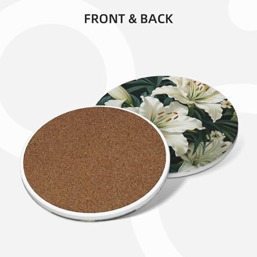 Dessous de verre en céramique absorbant motif lys avec support pour protection table - 3