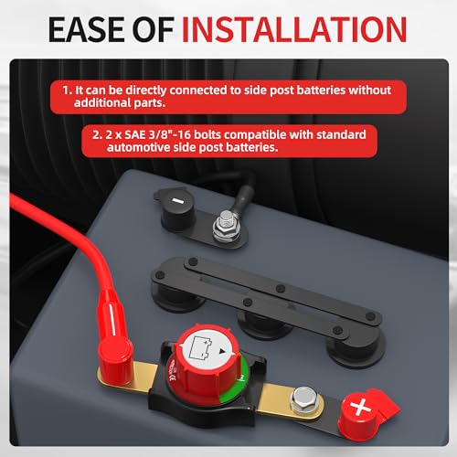 Image of Joinfworld Side Post Battery Disconnect Switch 12V-48V 275A Waterproof Marine Battery Cut Off Switch 12 Volt for Car RV Boat ATV UTV Vehicles