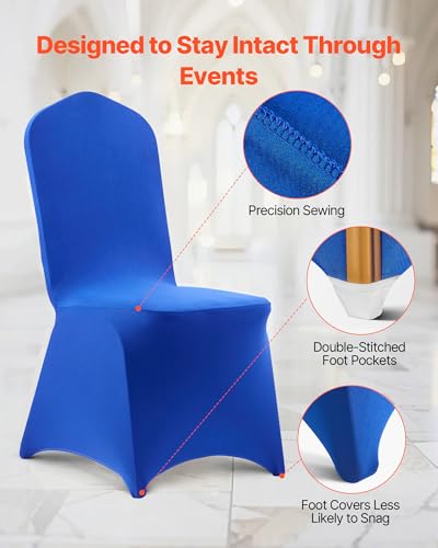 Image of VEVOR Chair Covers, Polyester Spandex Chair Cover, Stretch Slipcovers for Wedding Party Dining Banquet Flat-Front Chair Covers (Royal Blue-a, 50PCS)