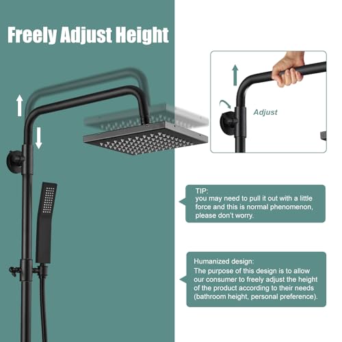 Matte-Black-Rain-Shower-System-SetExposed-Shower-System-3-Functions-Bathroom-Shower-Faucet-8-Inch-Swivel-Rainfall-Shower-Head-Handheld-Complete-Set-Tub-Spout-Wall-Mount Matte Black Rain Shower System SetExposed Shower System 3 Functions Bathroom Shower Faucet 8 Inch Swivel Rainfall Shower Head Handheld Complete Set Tub Spout Wall Mount