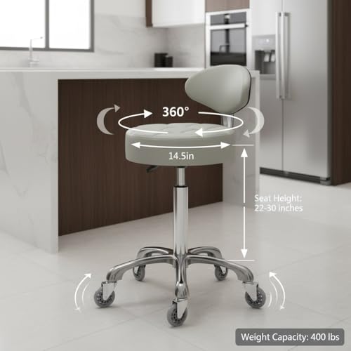 Image of Kaleurrier Swivel Stool Chair Adjustable Height,Heavy Duty Hydraulic Rolling Metal Stool for Kitchen Salon Bar Office Drafting Massage Garage Shop (with Back Rest) (Grey)