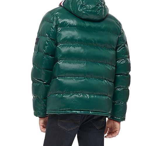 Image of Tommy Hilfiger Mens Tommy Hilfiger Men's Shiny Midweight Logo Puffer