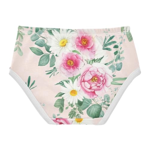 Toddler Underwear Floral 2t Cotton Cute Panties Girl Flower Briefs Kids Undies Floral Watercolor Peonies Pink2