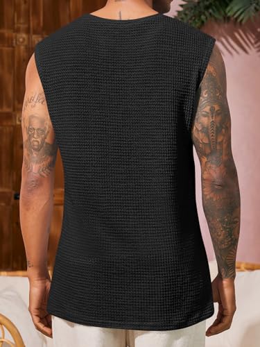 Runcati Mens Waffle Tank Tops Sleeveless T-Shirts Athletic Muscle Summer Beach Hippie Shirts3