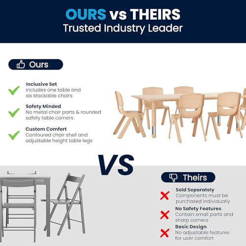 Image of Flash Furniture Kids 47.25x23.6 in Activity Table with 6 Chairs, Natural
