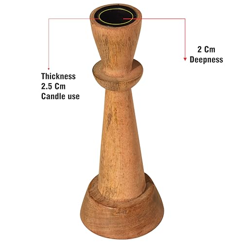 Image of Pure Source India Wooden Candle Holder for Taper Candles, Natural Mango Wood Vintage Style 18cm Tall Candle Stand for Fireplace Dining Table Centrepiece, Decorative Item for Home