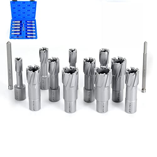 OSCARBIDE Carbide Annular Cutter Set 13 pcs,3/4"Weldon Shank,1-3/8"Cutting Depth and 1/2 to 1-1/8 inch Cutting Diameter,TCT Mag Drill Bits for Magnetic Drill Press with Pilot Pins