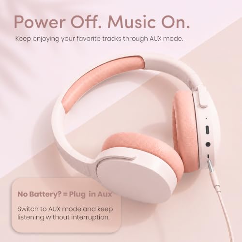 Image of GameSir BeatXtra Wireless Stereo Bluetooth Headphones V5.3, Over Ear Foldable Headset with 40mm Drivers, Soft Cushioned Ear Pads, Built-in Mic, AUX Input, 10M Wireless Range, Teen & Adults (Pink)