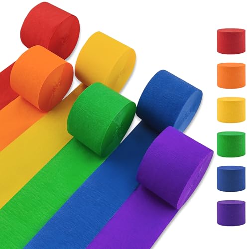 Image of Crepe Paper Streamers 6 Rolls Rainbow Streamers 2.2 Inches 738 Feet, Streamers Party Supplies for Birthday, Wedding, Baby Shower, Bachelorette Party, Graduations Decorations, DIY Crafts