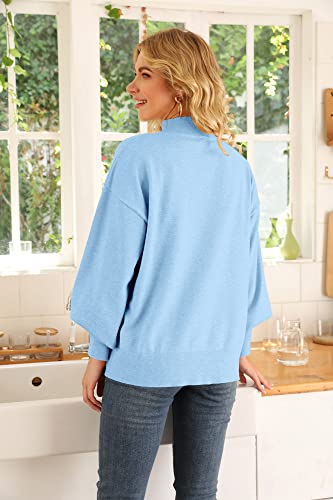 Image of WEACZZY Women's Sweater Mock Neck Long Lantern Sleeve Lightweight Knit Tops