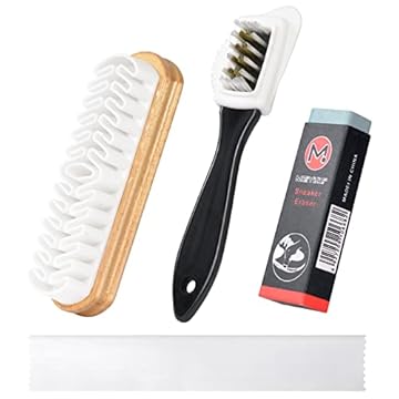 Flintronic Spazzole per Scarpe Scamosciate, Set di 4 Spazzole Scarpe, Nabuk Detergente per Scarpe a 4 lati con Setole in Ottone con Gomma e Panno Pulito