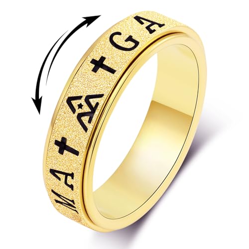 Fidget Toys Adults for Women - Anxiety Stress Relief Items Spinner Gift for Birthday Rotating Jewelry Stainless Steel Gold Plated Size 6-10 (Gold-MAGA, Size 7)