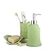 ADSE 3 Pezzi a Forma di Foglie in Pietra arenaria Rock Accessorio da Bagno Completo, distributore di Sapone o lozione, Bicchiere, portasapone (Verde A)