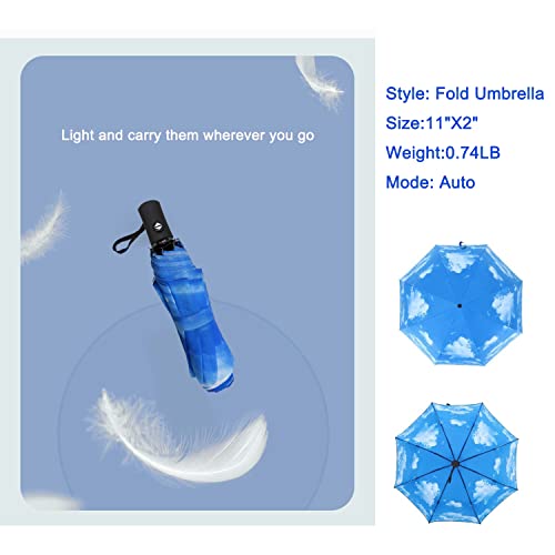 Image of SIEPASA Windproof Travel Compact Umbrella-Automatic Umbrellas for Rain-Compact Folding Umbrella, Travel Umbrella Compact, Small Portable Windproof Umbrellas for Men Women Teenage. (Sky)