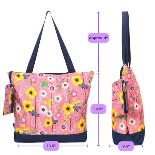 Image of NGIL Medium Top Zipper Closure Canvas Tote Bag with Attached Matching Coin Purse For Moms and Nurses