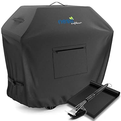 Nestl BBQ Grill Cover, Heavy Duty Grill Covers - Waterproof Gas Grill Covers, UV & Fade Resistant Barbecue Grill Cover with Front Zipper Pocket, 6 Grill Mats & BBQ Brush - 64 Inch, Black