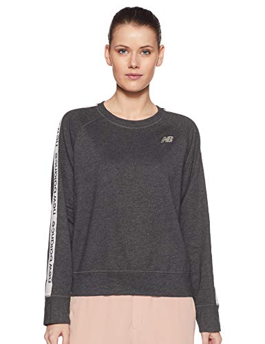 New Balance Women's Relentless Crew Neck Sweatshirt, Black Heather, L
