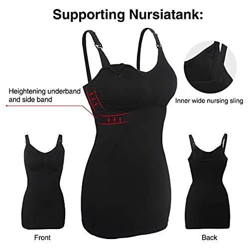 Ilovesia 3Pcs Women's Nursing Cami Maternity Breastfeeding Tank Tops Black+Black+Black Size Xl Fit 38Bc 36Cd 40Ab #TOP4