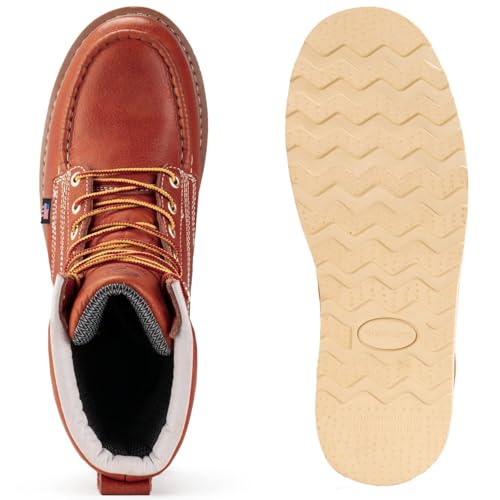 Image of SUREWAY 8in Waterproof Moc Toe Work Boots for Men Soft Toe,Premium Full Grain Leather,Safety Wedge Work Boots /Shoes,Comfort Insole,Oil /Slip Resistant,Industrial Construction Boots LT BROWN