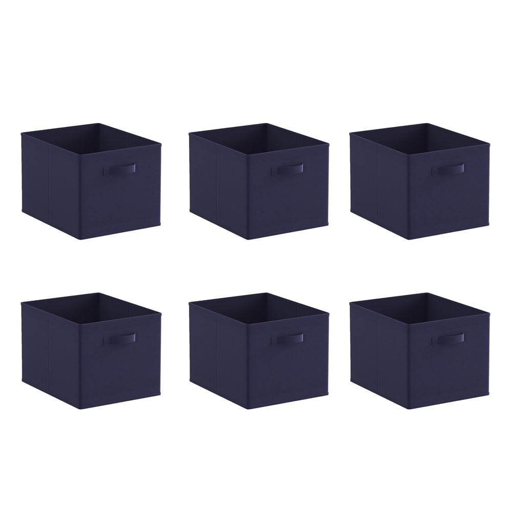 Pack of 2/4/6 Non-Woven Fabric Unit Storage Cubes Boxes Foldable Collapsible Storage Organizer Basket Bins with Handle for Wardrobe Clothes Toys Bedroom Living Room (Navy Blue 38*30cm, Pack of 6)