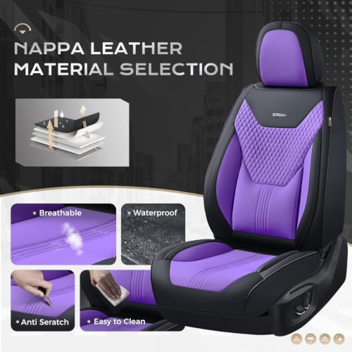 Image of Coverado Car Seat Covers Full Set, Front Seat Covers with Lumbar Support and Back Seat Cover Waterproof Leather Automotive Seat Cover, Universal Car Interior Protectors Cushion for Most Cars
